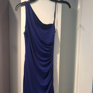 Blue Gown One Shoulder Side Ruched Jersey